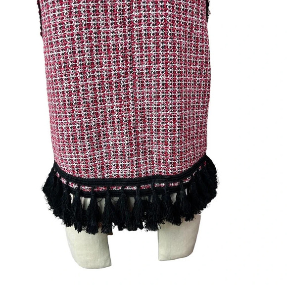 Zara Red‎ Tweed Black Fringe Sleeveless Shell Top Size Small - Picture 5 of 10